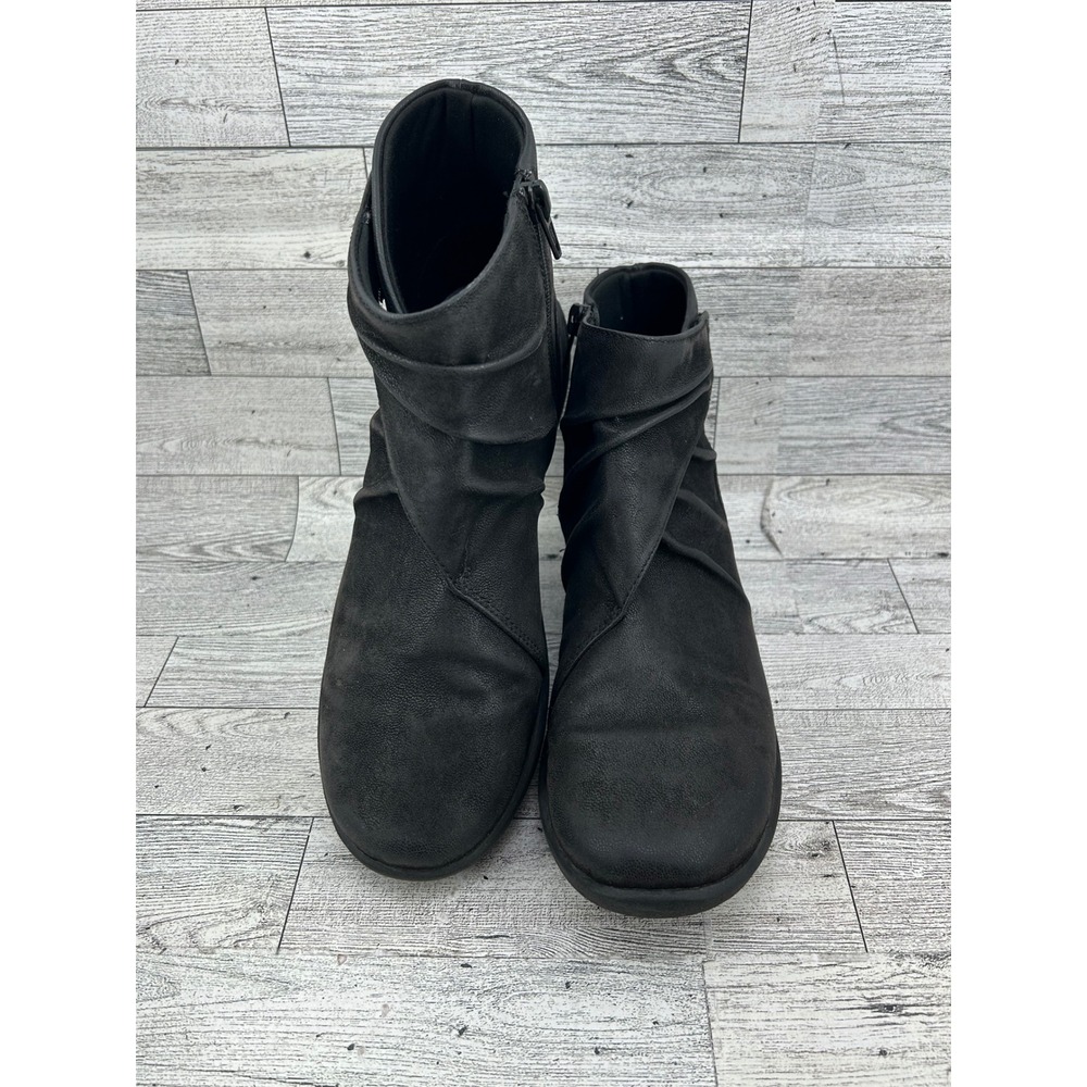 Clarks Collection Black Ruched Ankle Boots Women Size 8 M Zipper 261375664055